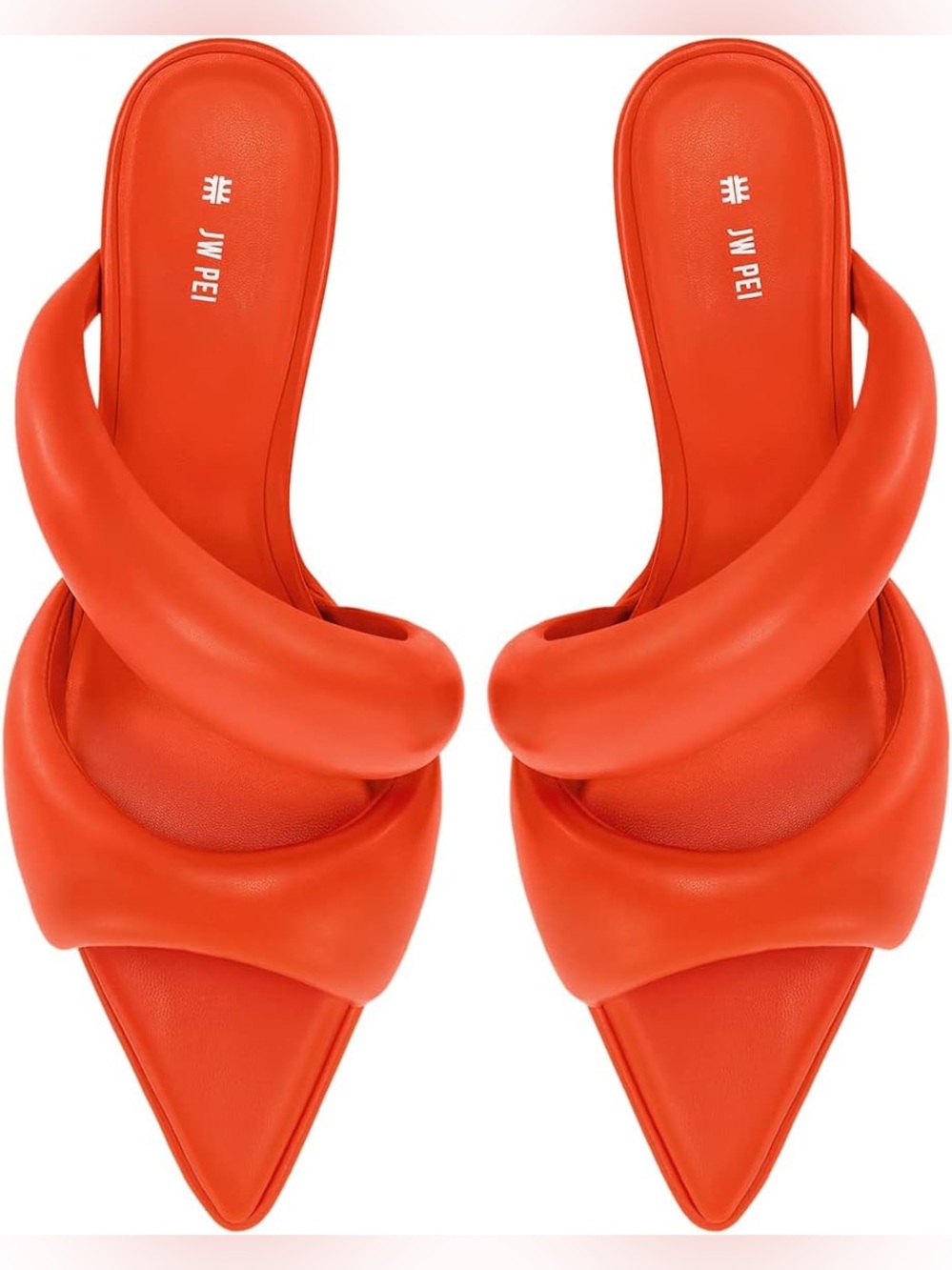 JW PEI Orange Padded Crossover Pointed Mules